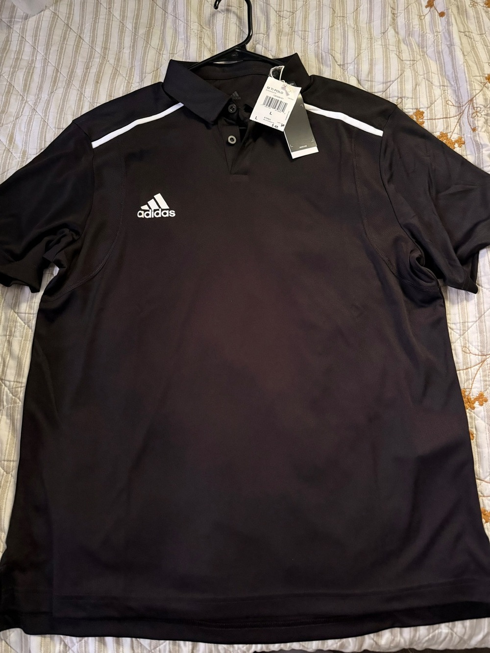 adidas Black Polo with White Shoulder Piping